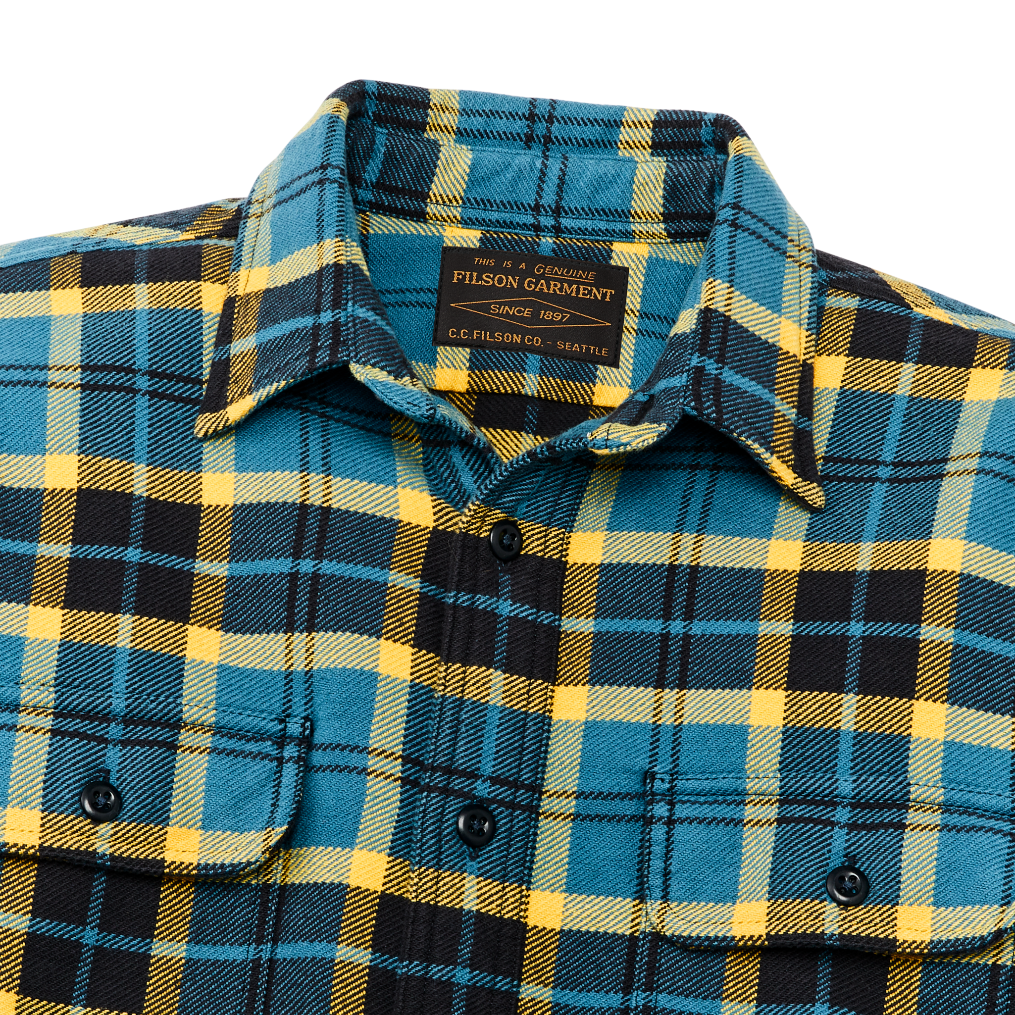 Vintage Flannel Work Shirt - Blue Ash Gold Plaid - Image 4