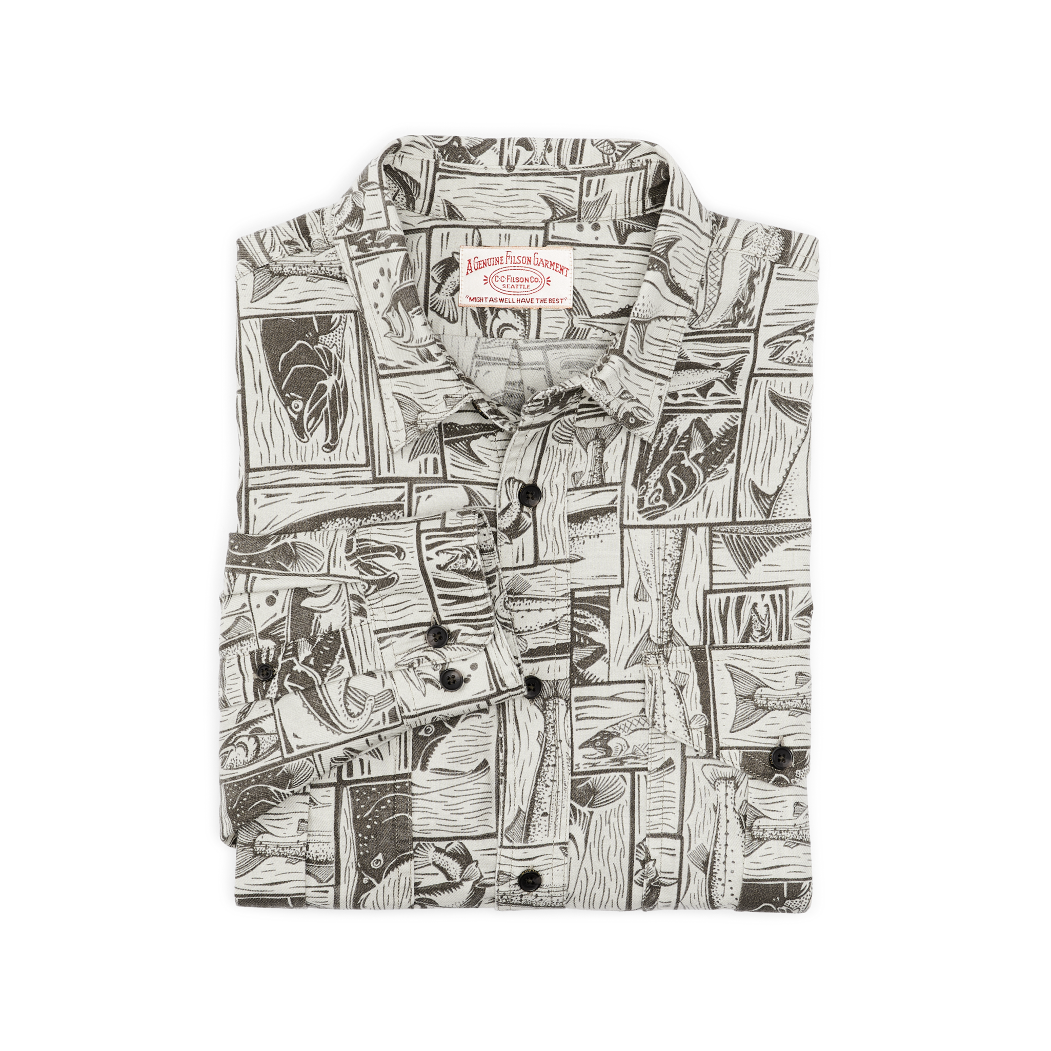 Lightweight Alaskan Guide Shirt - Stone Brown Cutwork Fish Print - Image 3