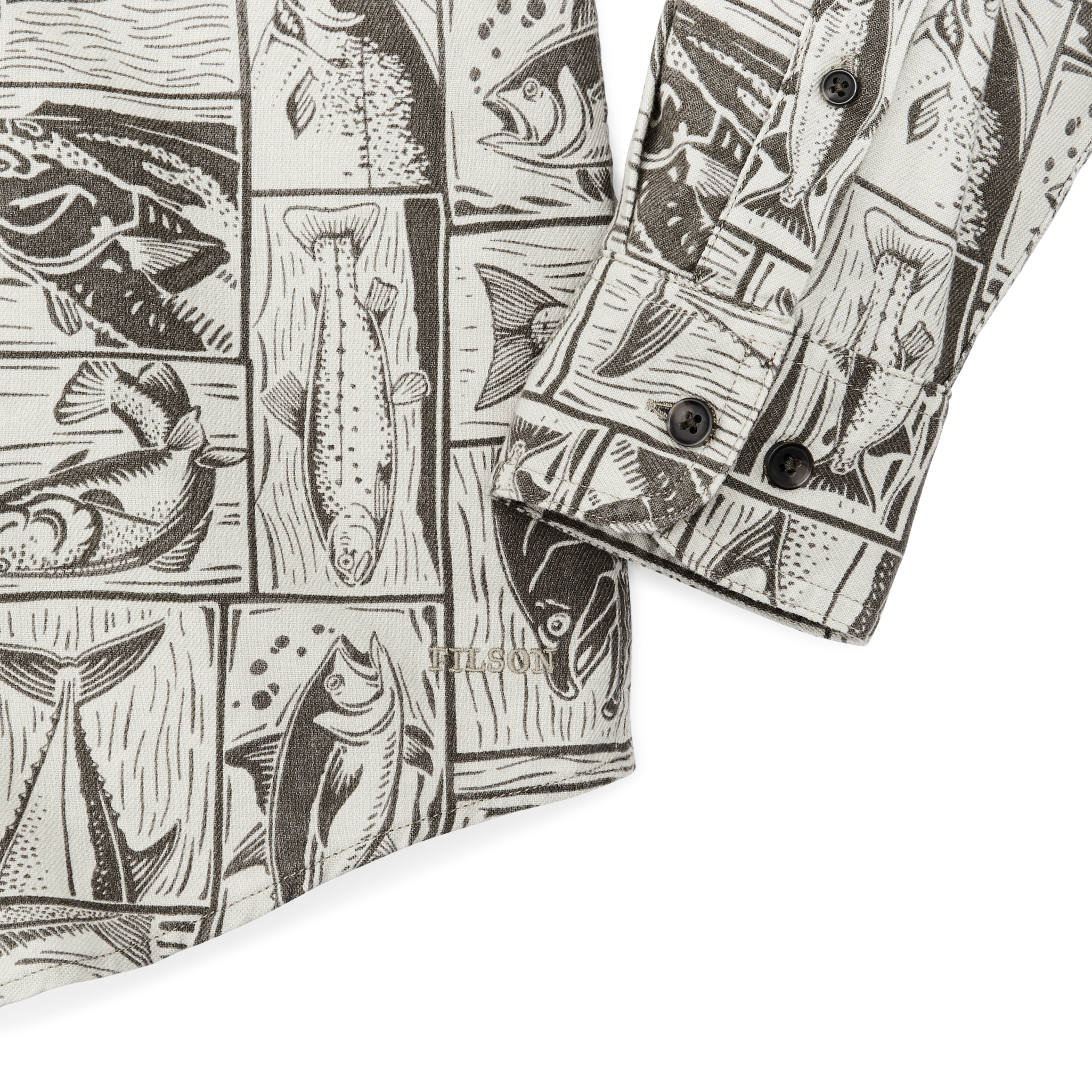 Lightweight Alaskan Guide Shirt - Stone Brown Cutwork Fish Print - Image 5