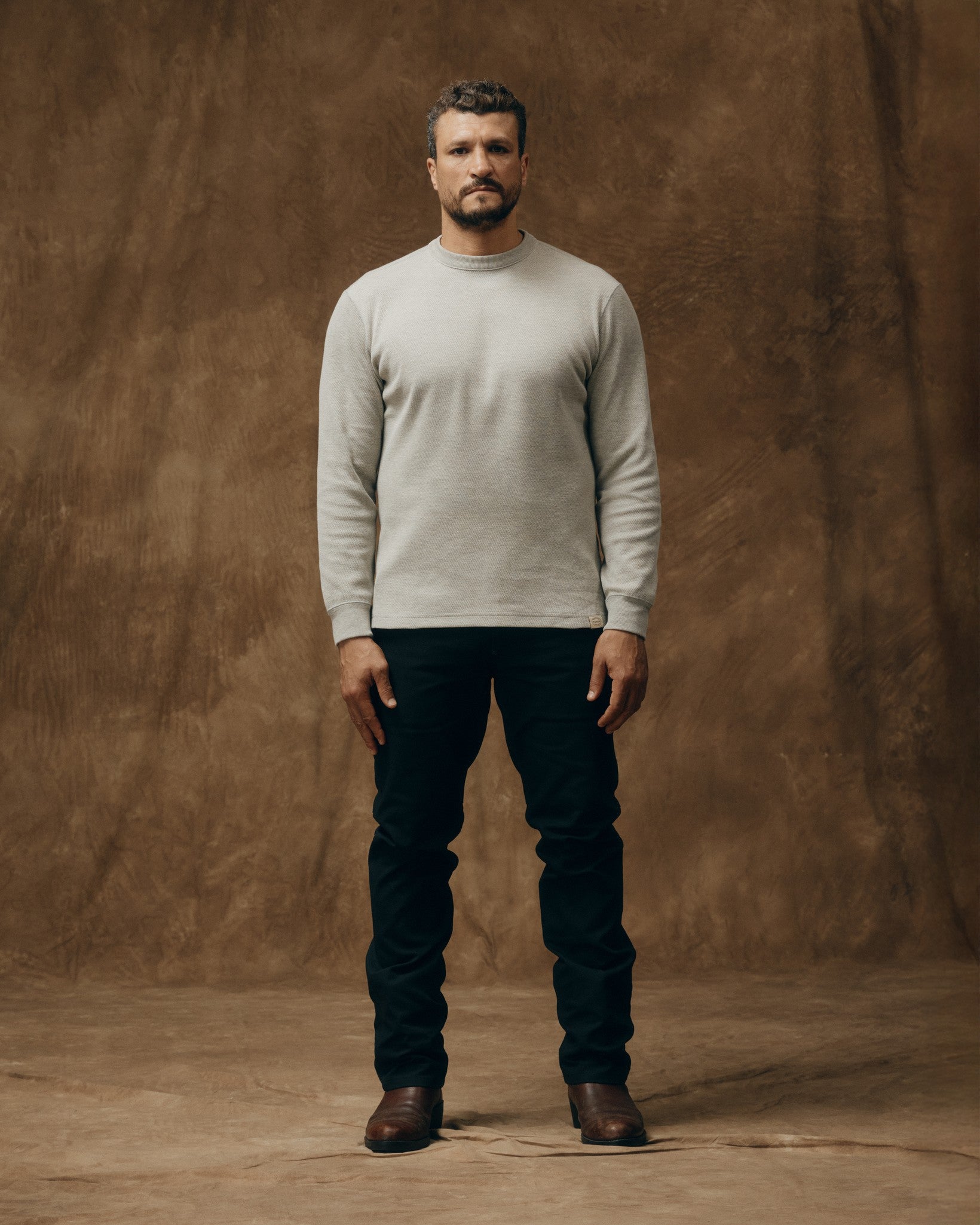 Waffle Knit Thermal Crewneck - Light Heather Gray