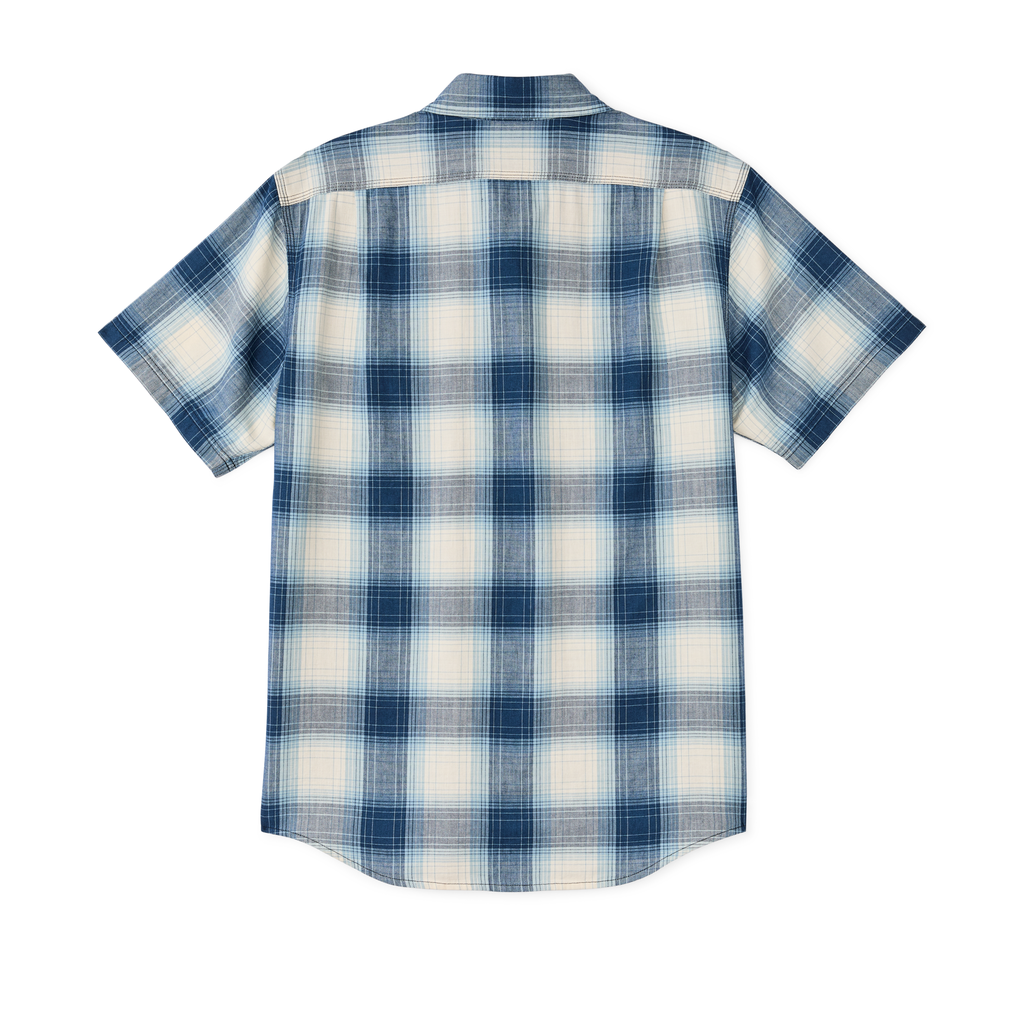Short Sleeve Chambray Shirt - Indigo Plaid - Image 3