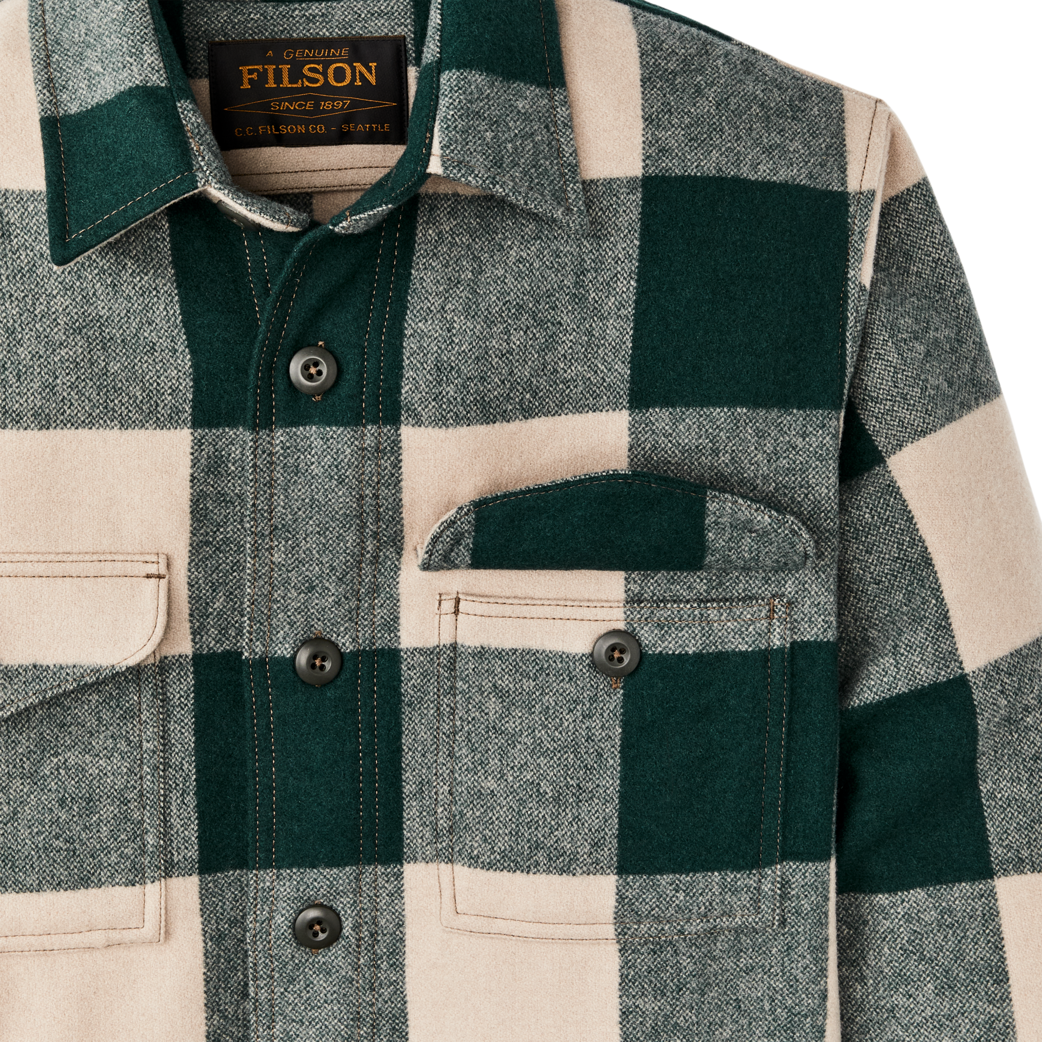 Wool Jac-shirt - Pine / Beige Check - Image 4