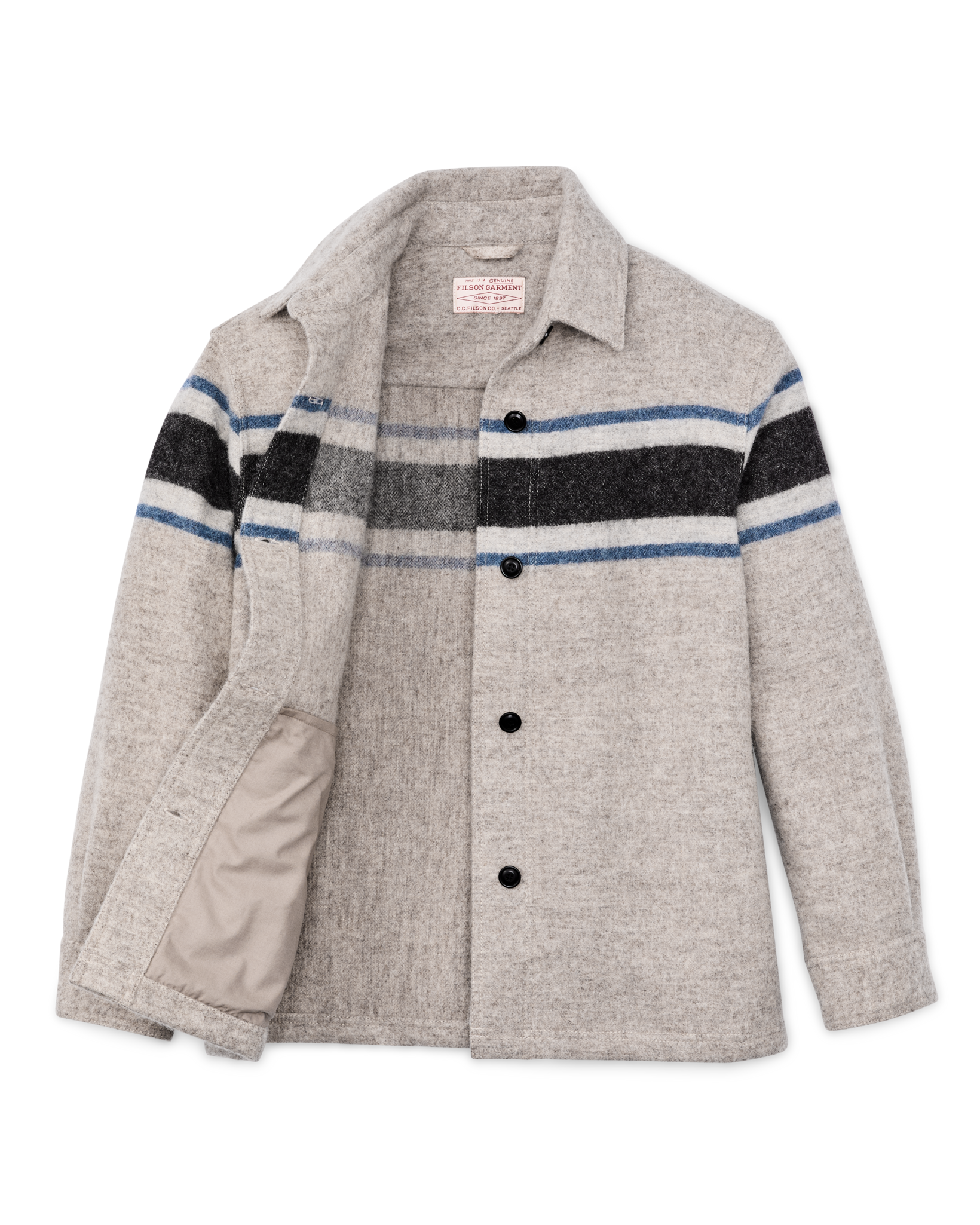Women's Wool Overshirt - Gray / Black Blanket Stripe - Image 5