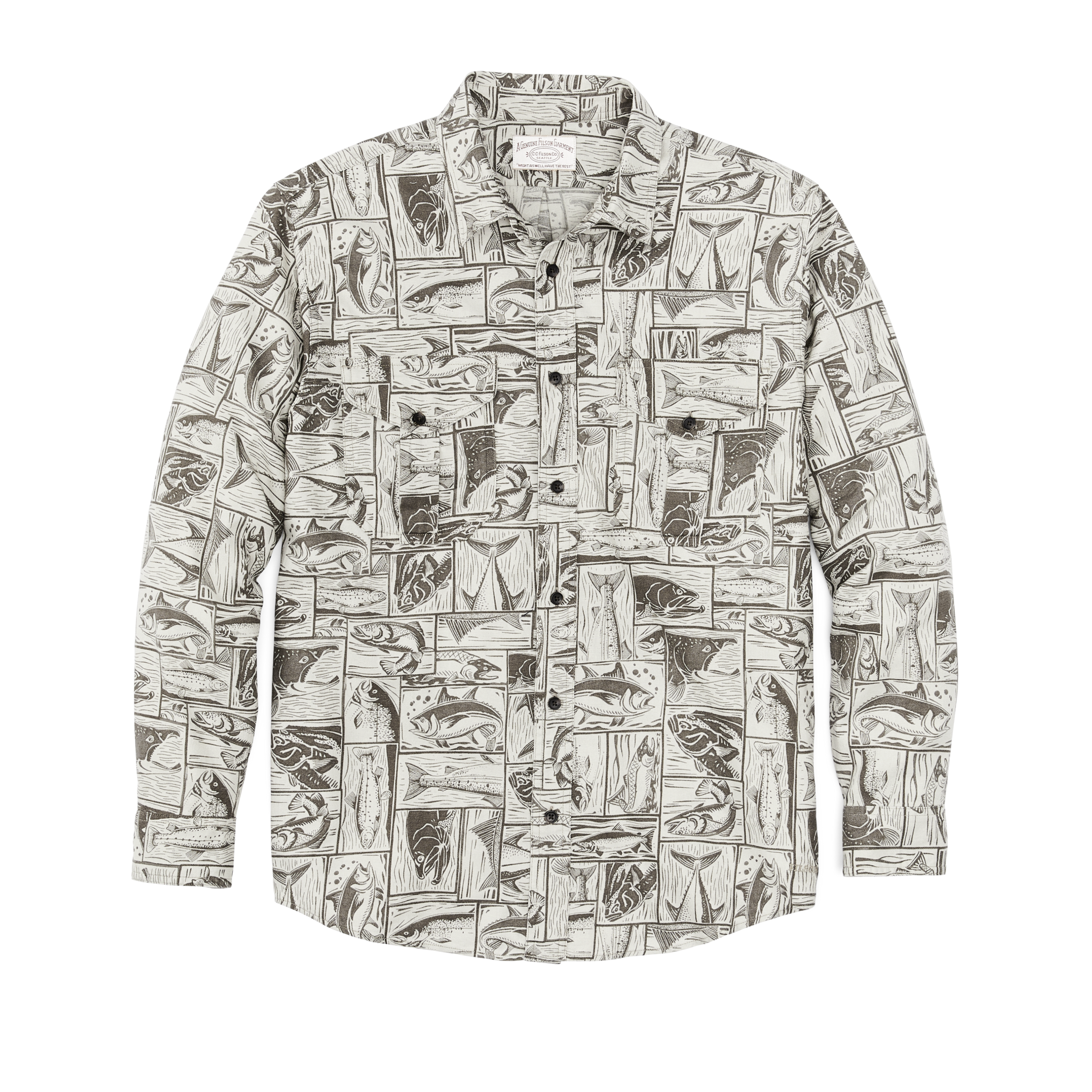 Lightweight Alaskan Guide Shirt - Stone Brown Cutwork Fish Print