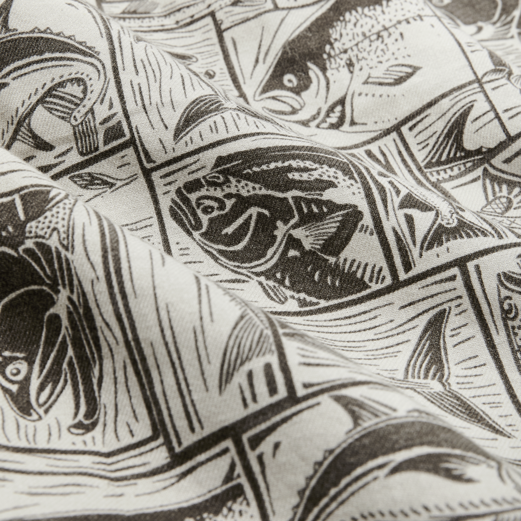 Lightweight Alaskan Guide Shirt - Stone Brown Cutwork Fish Print - Image 6