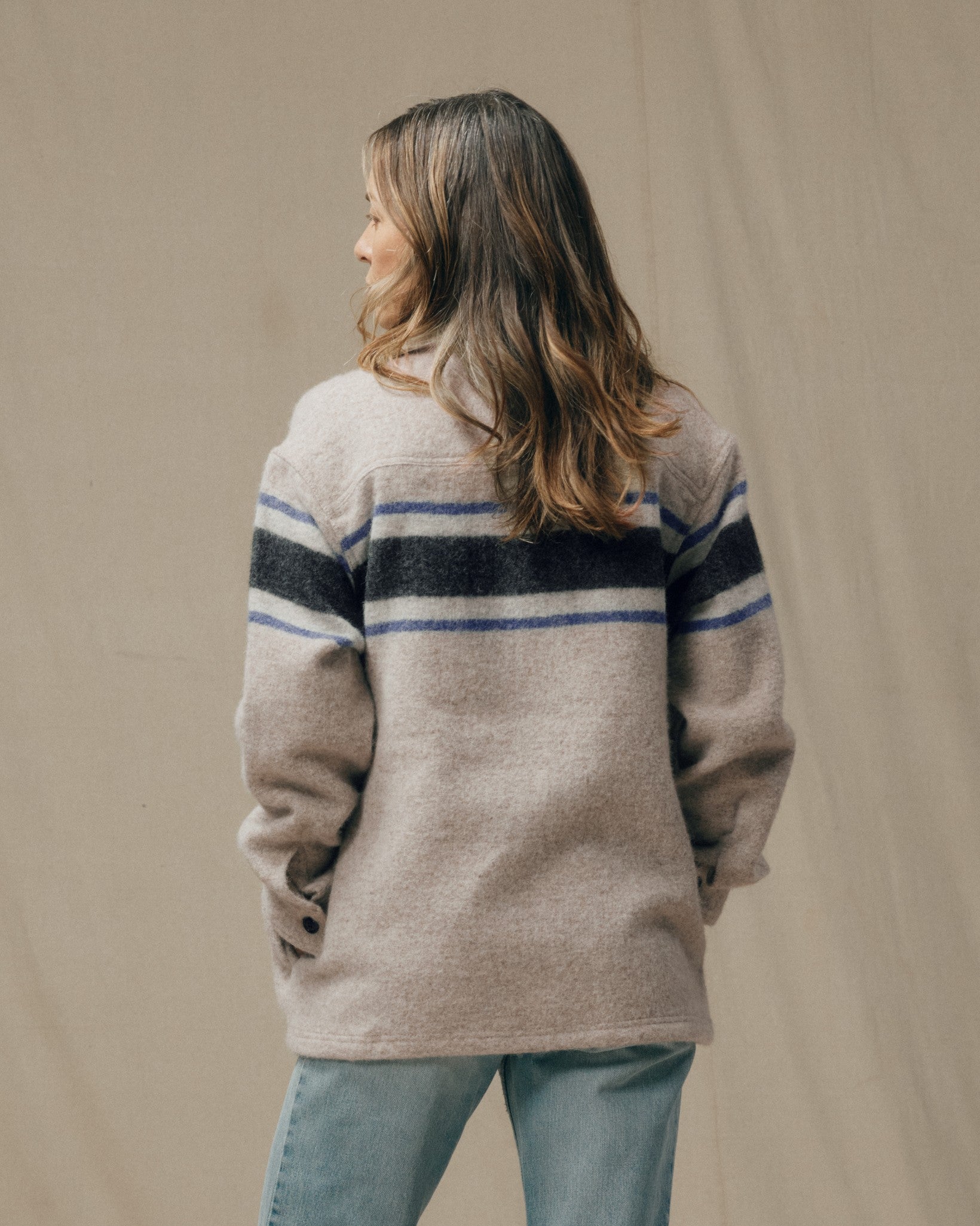 Women's Wool Overshirt - Gray / Black Blanket Stripe - Image 2