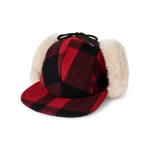 Double Mackinaw Wool Cap - Red Black Plaid/birch