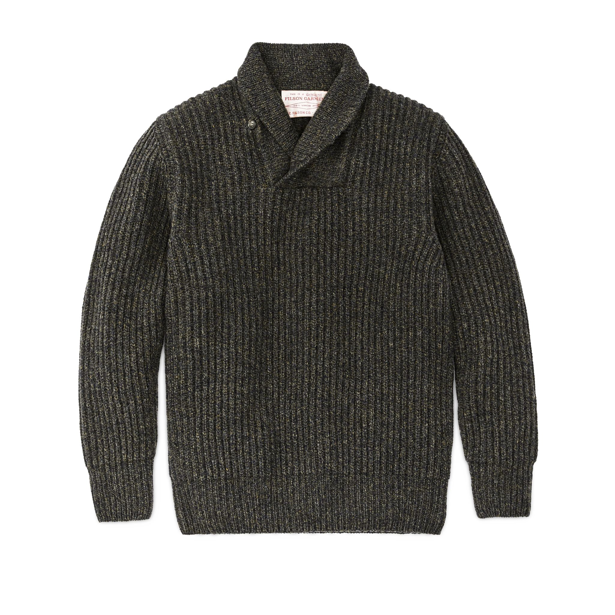 Bristol Shawl Neck Sweater - Moss / Black Melange