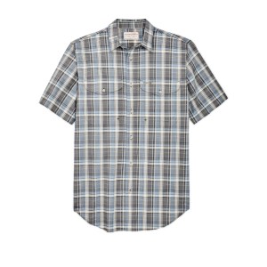 Twin Lakes Short Sleeve Sport Shirt - Gray / Blue / Cream Plaid