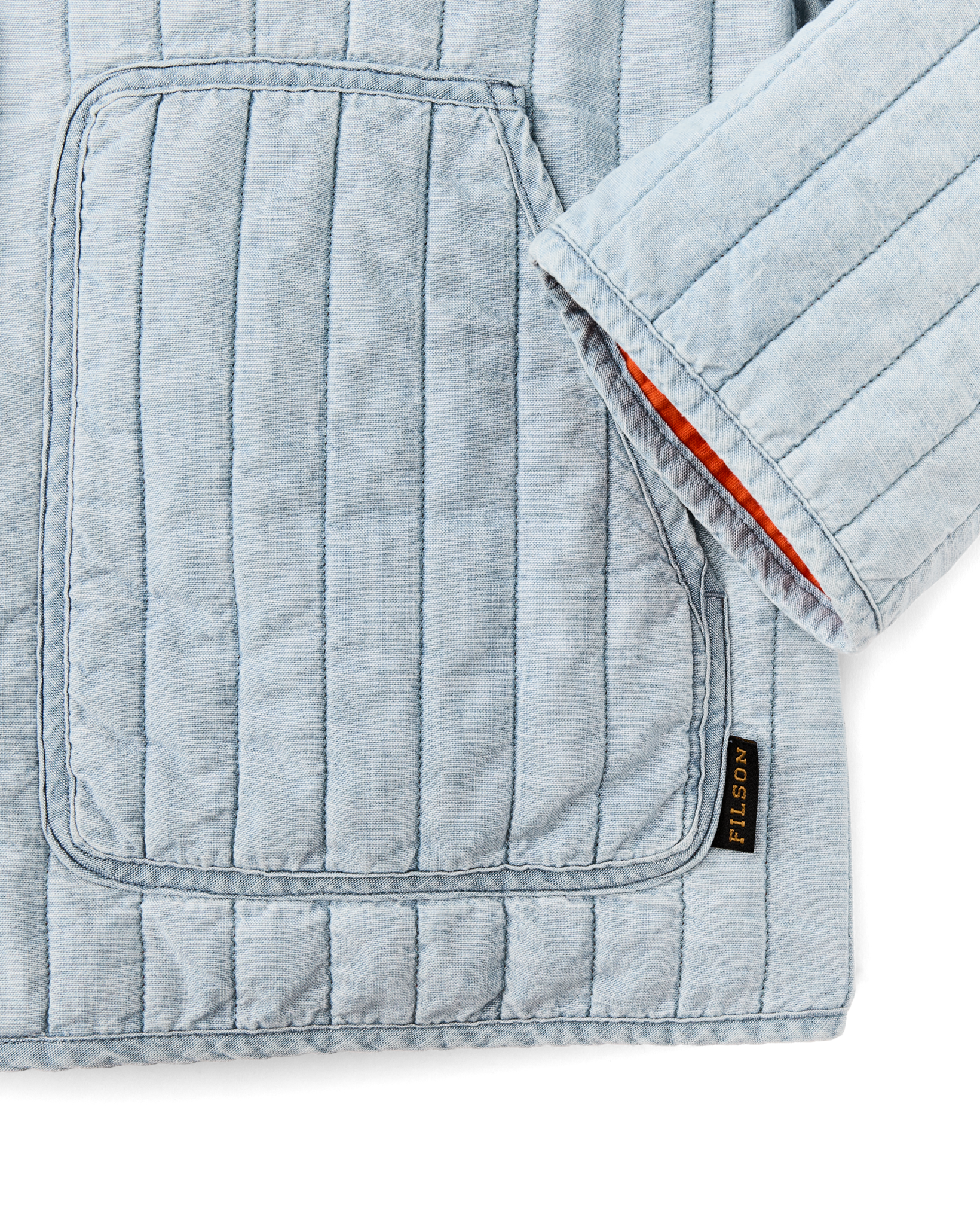 Women's Chambray Quilted Jacket - Light Indigo Chambray - Image 4