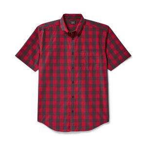 Sutter Sport Short Sleeve Shirt - Dark Brown / Scarlet Plaid