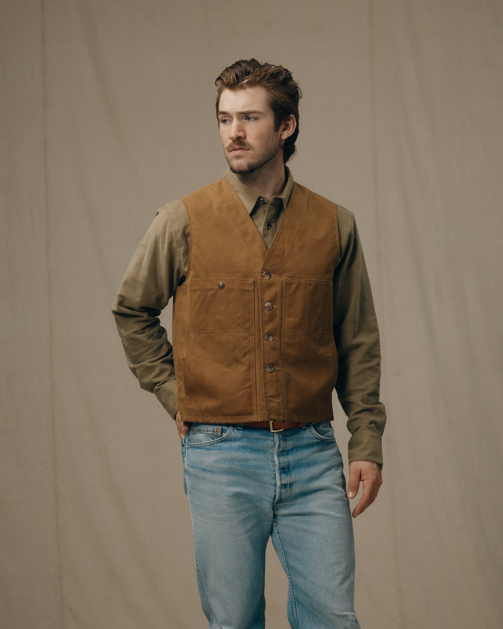 Oil Tin Cloth Vest - Dark Tan